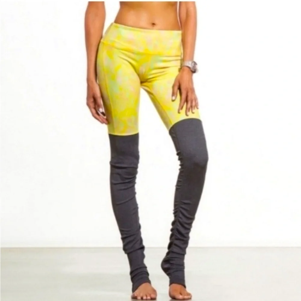 ALO Yoga Goddess Indio Zest High Waist Leggings Yellow Geometric & Gray Ribbed